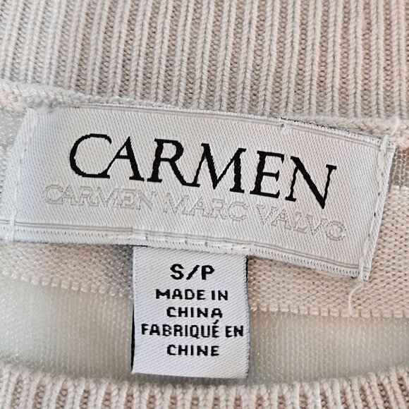 Carmen Marc Valvo Small Sweater Long Sleeve Beige Striped Top - Picture 5 of 9